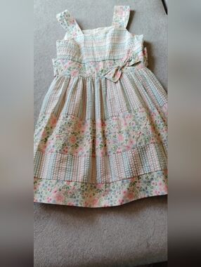 Girls' Floral Pastel Tiered Dress with Bow